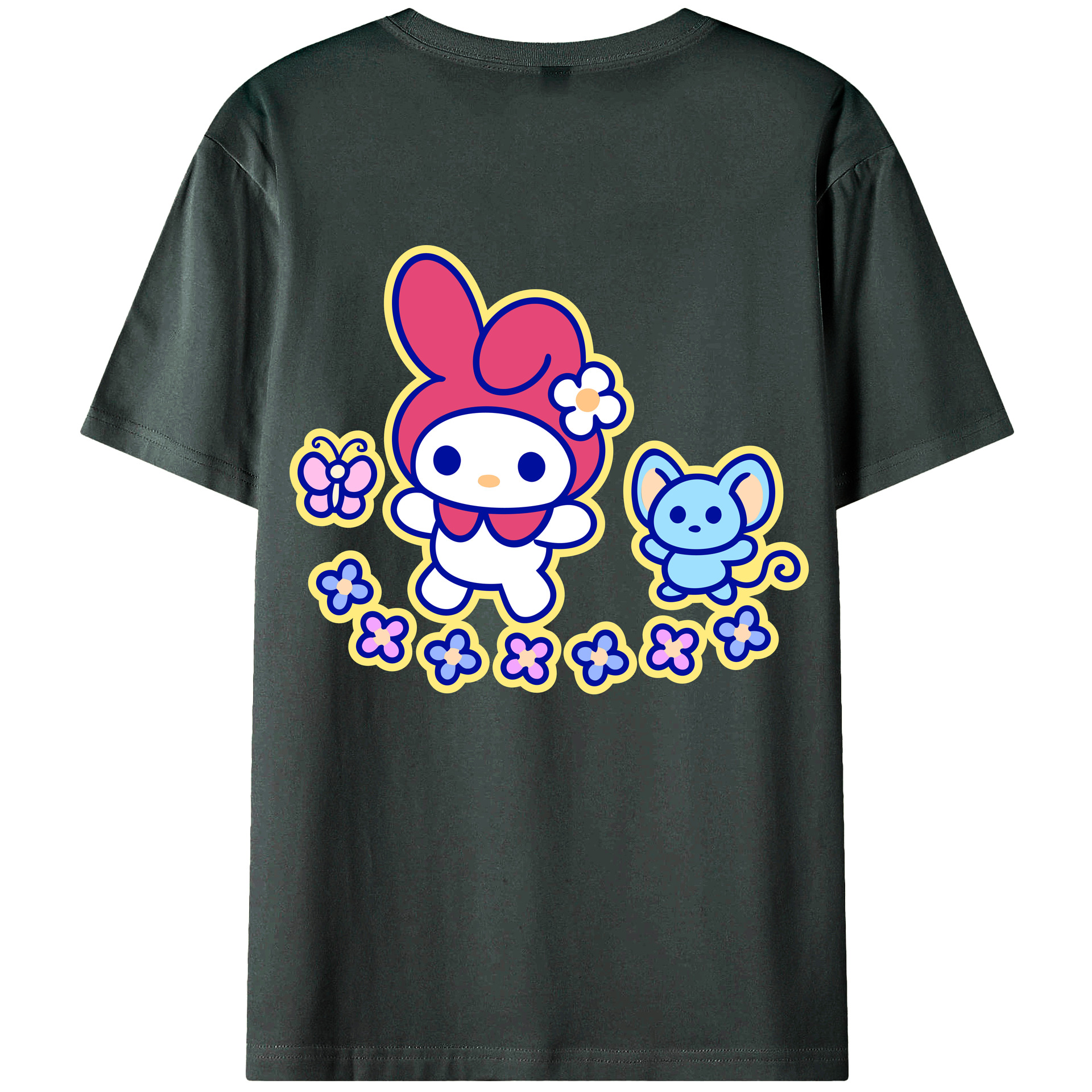 （画像用） Hello Kitty ハローキティ 綿100％ メンズ半袖Tシャツ（バックプリント） 通気性